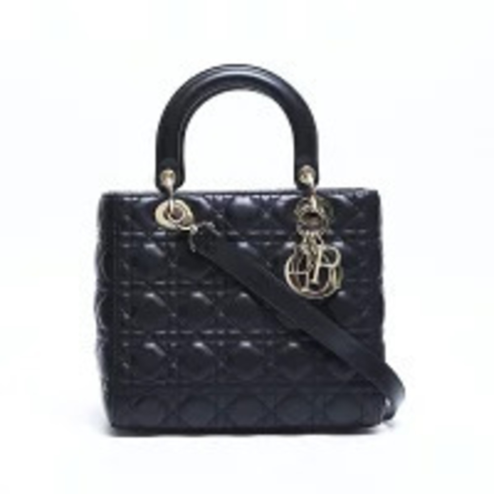 Dior Black Leather Christian Handbag Lady 2way